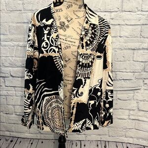 Chico’s Open Jacket Blazer Tribal Medallions Boho Chicos Size 3 XL Lined Cuffed